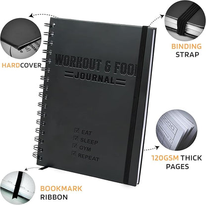Nextnoid Hardcover Fitness & Food Journal - Nutrition & Workout Planner for Men & Women - A5(5.7" x 8.3") Sturdy Workout Log Book to Track Diet, Gym & Home Workouts