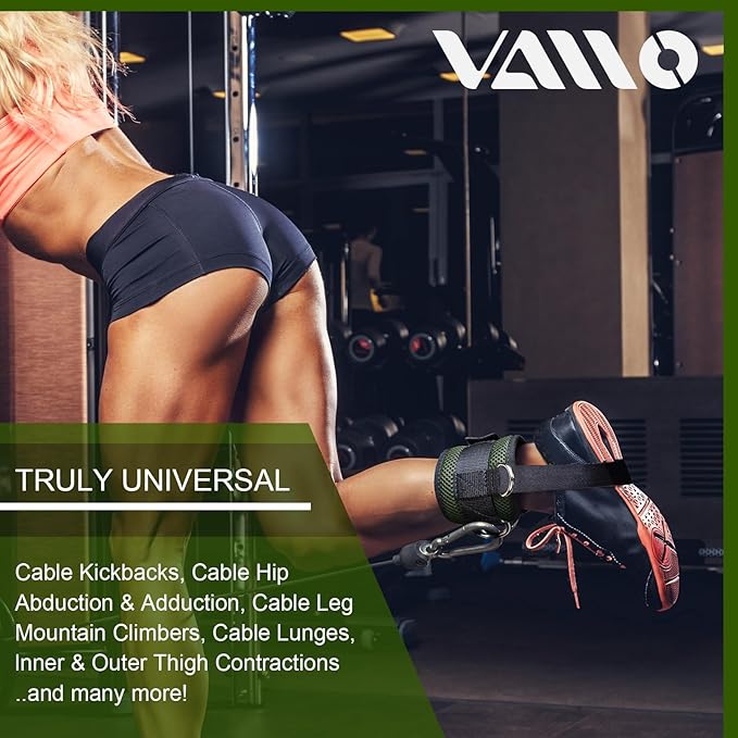 VAIIO Ankle Straps for Cable Machines,Adjustable Comfort fit Neoprene, Reinforce Double D-Ring - Premium Ankle Cuffs to Improve Abdominal Muscles, Lift The Butts, Tone The Legs for Men & Women