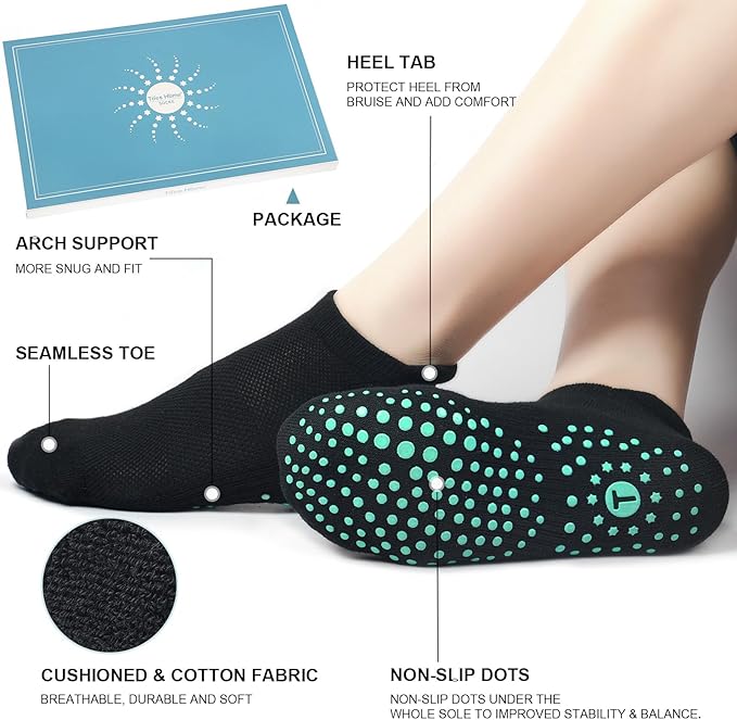 Pilates Socks for Women, Cushioned Ankle Grippy Non Slip Socks for Yoga, Hospital, Barre, Sports Home Slipper 2/4 Pairs