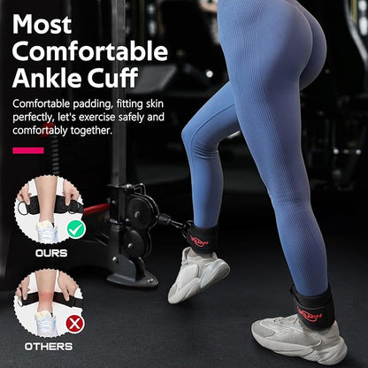 WALITO Gym Ankle Straps for Working Out - Glute Ankle Cuff Kickback Strap, Gym Cable Machine Accessories for Women Glute Leg Extensions, Hip Abductors & Lower Body Exercises Equipment