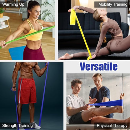 Flat Resistance Bands for Physical Therapy and Rehab, Pilates, Yoga, Latex Elastic Workout Bands Resistance for Women and Men, 5.9 Feet Long