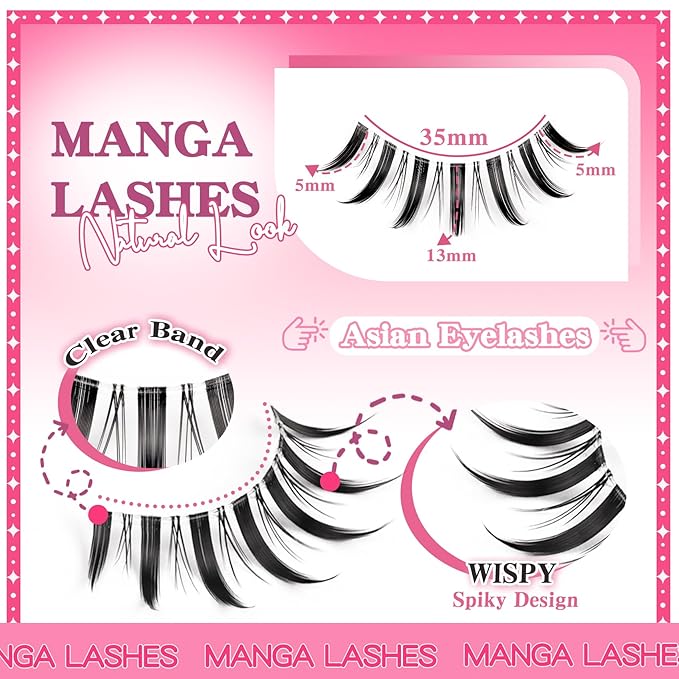 Losha Lashes Manga Lashes Natural Look Wispy False Eyelashes with Clear Band 10 Pairs Faux Mink Lashes Look Like Individual Cluster Lashes (Demon)