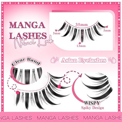 Losha Lashes Manga Lashes Natural Look Wispy False Eyelashes with Clear Band 10 Pairs Faux Mink Lashes Look Like Individual Cluster Lashes (Demon)