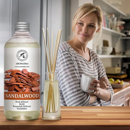Reed Diffuser Refill Sandalwood 17 Fl Oz (500ml) - Room Diffuser - Home Fragrance - Scented Diffusers for Aromatherapy - Air freshener - Fresh/Intensive Fragrance