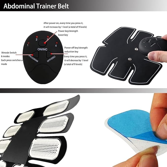 Fitness Belt, Abdominal Toning Belt, ABS Training Belt Ab Trainer Fitness Equipment for Men Woman Abdomen/Arm/Leg Home, Stimulator, Muscle, Powered, for Muscle Conditioning Gray, Large
