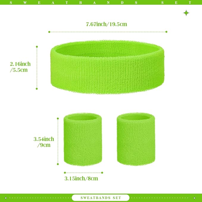 WILLBOND 3 Pcs Sweatbands Set 80s 90s Neon Sports Headband Tennis Striped Sweat Band Sports Competitions Games for Men Women Party Supplies