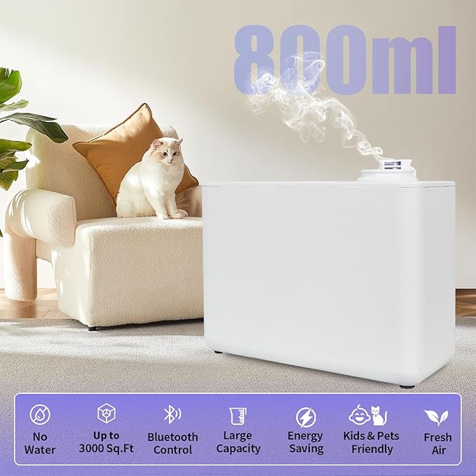 Scent Air Machine for Home, Commercial HVAC App Fragrance Machine Oil Diffuser Essential Oils 800ml, Cover Up to 3000 Sq.Ft, Waterless Aromatherapy for Business, Office, Store, Extra Large Room