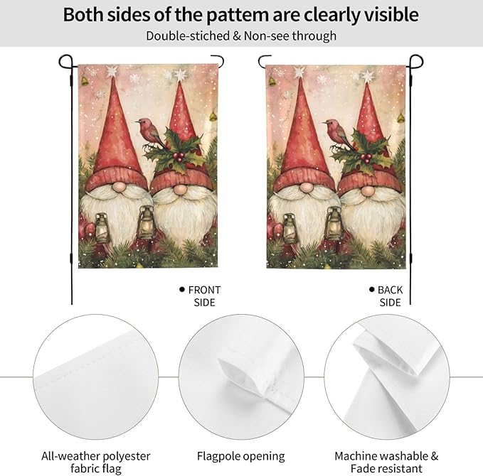 Gnomes Two Red Garden Flag 12x18 In Double Sided Yard Flags Lawn Sign Decor No Flagstand