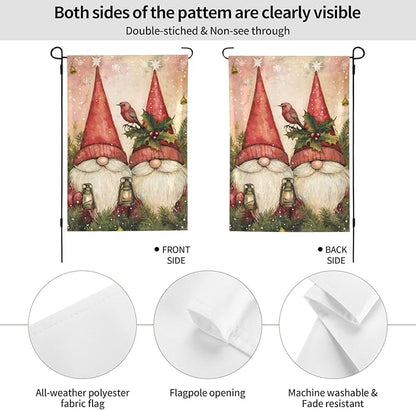 Gnomes Two Red Garden Flag 12x18 In Double Sided Yard Flags Lawn Sign Decor No Flagstand