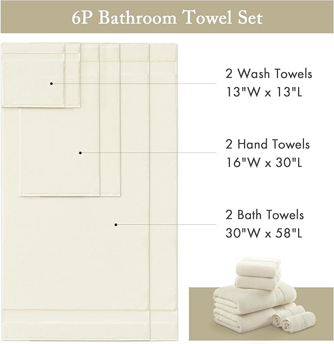 Madison Park Turkish 100% Cotton 600Gsm Luxury Premium Thick Soft Absorbent Hotel Bathroom Towel Set Shower Hand Face Washcloths, Assorted Sizes, Natural 6 Piece