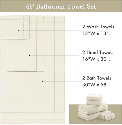 Madison Park Turkish 100% Cotton 600Gsm Luxury Premium Thick Soft Absorbent Hotel Bathroom Towel Set Shower Hand Face Washcloths, Assorted Sizes, Natural 6 Piece
