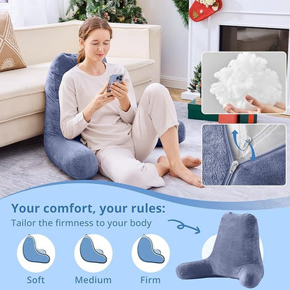Sasttie 25-inch Reading Pillows for Sitting in Bed Adult, Jumbo Velvet Back Pillow Bed Sitting Up, XL High Back-Rest Support Cushion for Sit Up on Couch & Floor, Oeko-Tex Certified, Greyish Purple