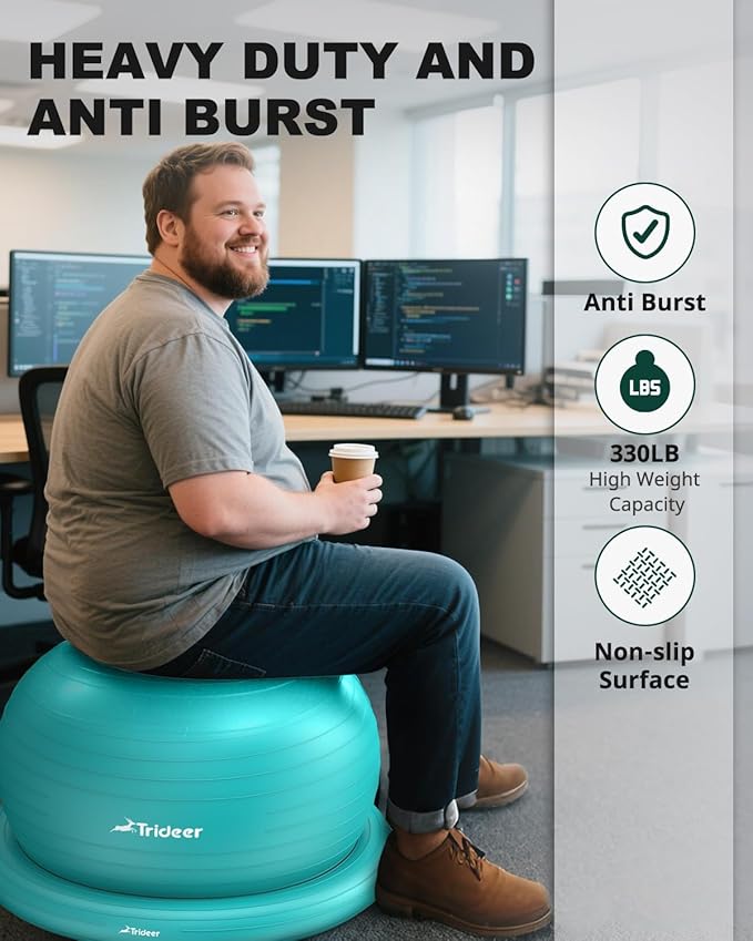 Trideer Exercise Yoga Ball Chair with Base for Home Office Desk, Stability & Fitness Ball Seat to Relieve Back Pain, Home Gym Workout for Abs, Pregnancy Ball with Pump