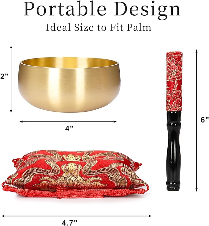 Tibetan Singing Bowl Set - 4" Handcrafted Meditation Sound Bowl for Yoga, Mindfulness Chakra Healing & Stress Relief | Complete Kit with Cushion & Mallet | Spiritual Gifts for Beginners (4 Inch)