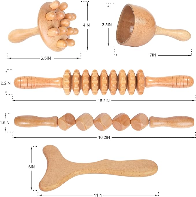 Wood Therapy Massage Tools 5-in-1 Lymphatic Drainage Massager Maderoterapia Kit Wooden Massager Body Sculpting Tools for Muscle Pain Relief, Anti-Cellulite, Body Contouring and Shaping