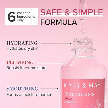 Mary&May Hyaluronics Serum with 6 Types of Hyaluronic Acid Complex for Deep Hydration and Moisture Retention - Fragrance Free, EWG Verified, Cruelty-Free for Dry Dehydrated Skin 2.71 fl.oz.