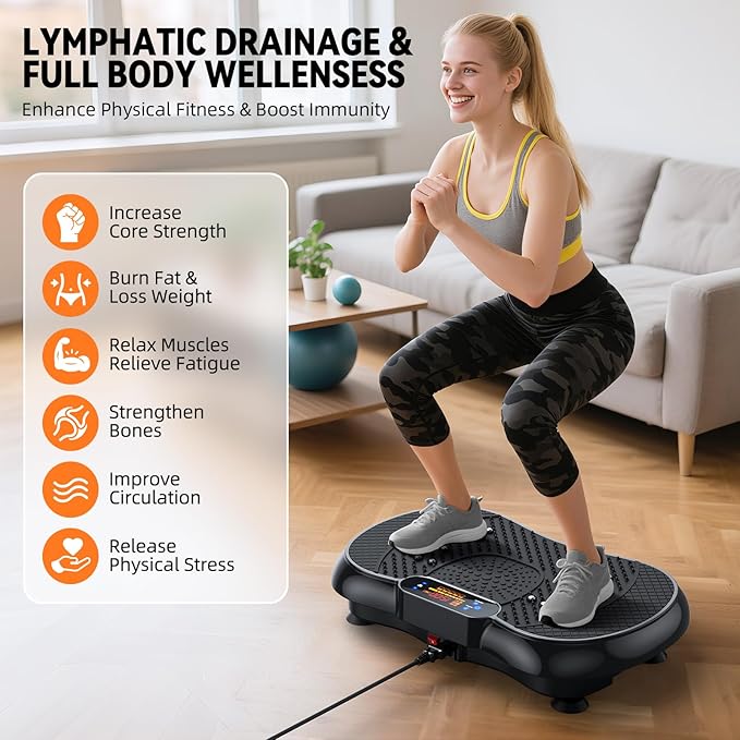 Vibration Plate Exercise Machine 2025 Upgraded Fitness Vibrating Lymphatic Drainage for Weight Loss 330Lbs, 999 Adjustable Speeds, Full-Body Shaker Workout Platform for Women Men, Sport Home Gym