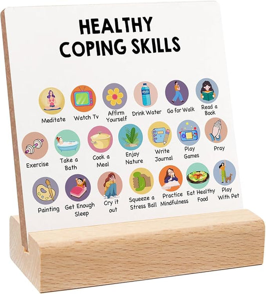 Mental Health Sign, Inspirational Positive Plaque Sign, Mental Health Growth Mindset Wooden Sign Decor with Wooden Stand, Positive Gifts for Psychologist School Counselor Student Boy Girl