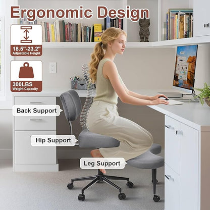 Meditation Chair, Cross Legged ADHD Office Chair for Adults with Wheels Ergonomic Back Support and Leg Rest for Multi Position Criss Cross Sitting Kneeling and Yoga Height Adjustable, Mesh Style