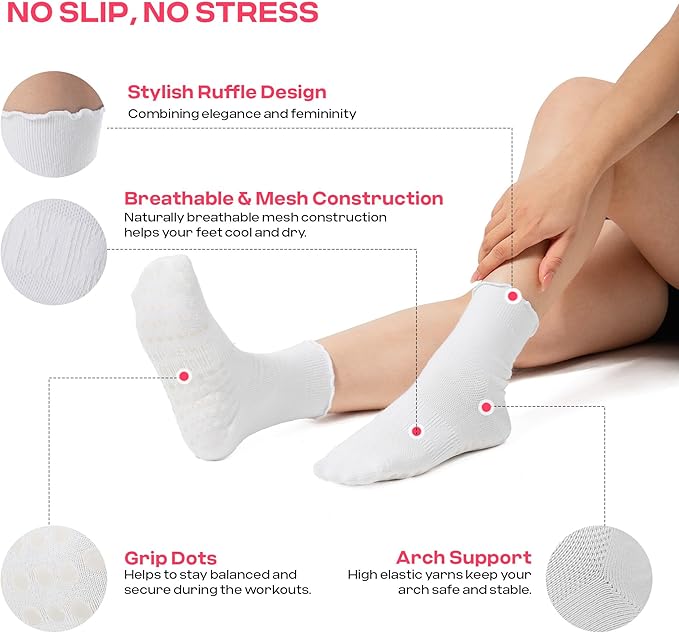 CoolMate Pilates Socks with Grips for Women, Yoga Socks, Crew Non Slip Women for Workout, Barre, Pilates Gifts