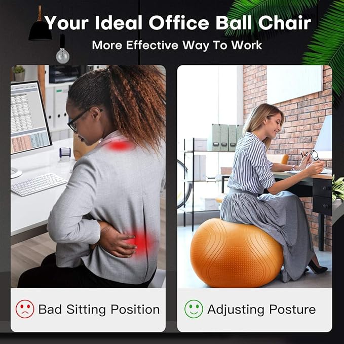 Gruper Yoga Ball, 18-30 Inch Extra Thick Exercise Ball for Workout Fitness Balance, Anti Burst Chair for Home and Office Desk, Includes Hand Pump & Workout Guide Access