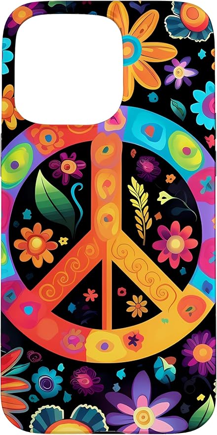 iPhone 15 Pro Max Peace Sign Hippie Floral Case