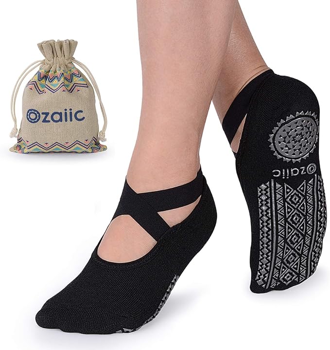 Ozaiic Yoga Socks for Women Non-Slip Grips & Straps, Ideal for Pilates, Pure Barre, Ballet, Dance, Barefoot Workout