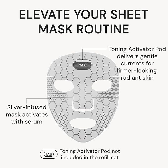 TAB SilverFusion Sheet Mask Refill Pack, Silver-Infused Face Mask Set, Hydrating Sheet Masks for Men & Women, Use with Toning Activator Pod, Pack of 4