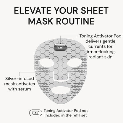 TAB SilverFusion Sheet Mask Refill Pack, Silver-Infused Face Mask Set, Hydrating Sheet Masks for Men & Women, Use with Toning Activator Pod, Pack of 4