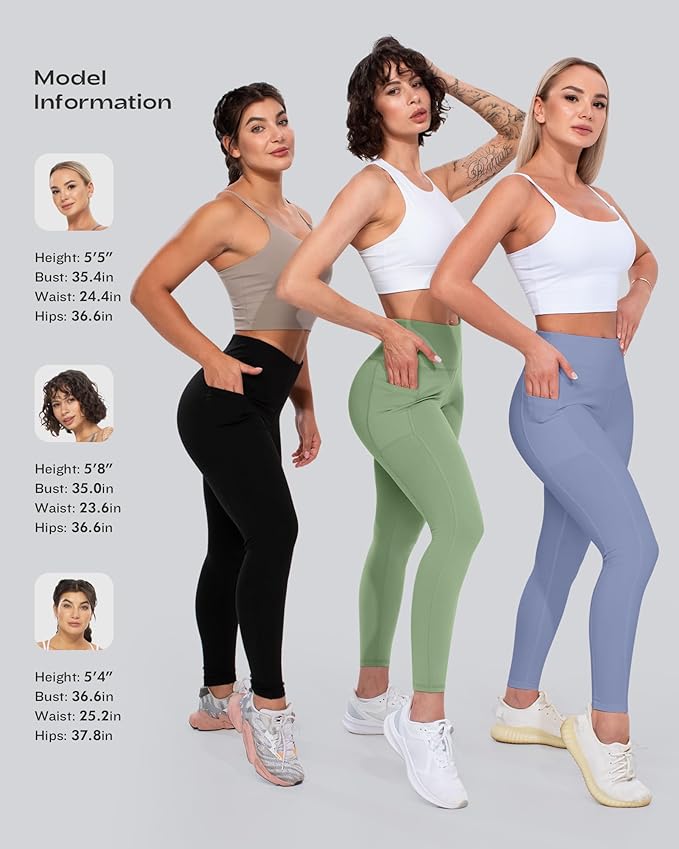 CHRLEISURE Leggings with Pockets for Women, High Waisted Tummy Control Workout Yoga Pants