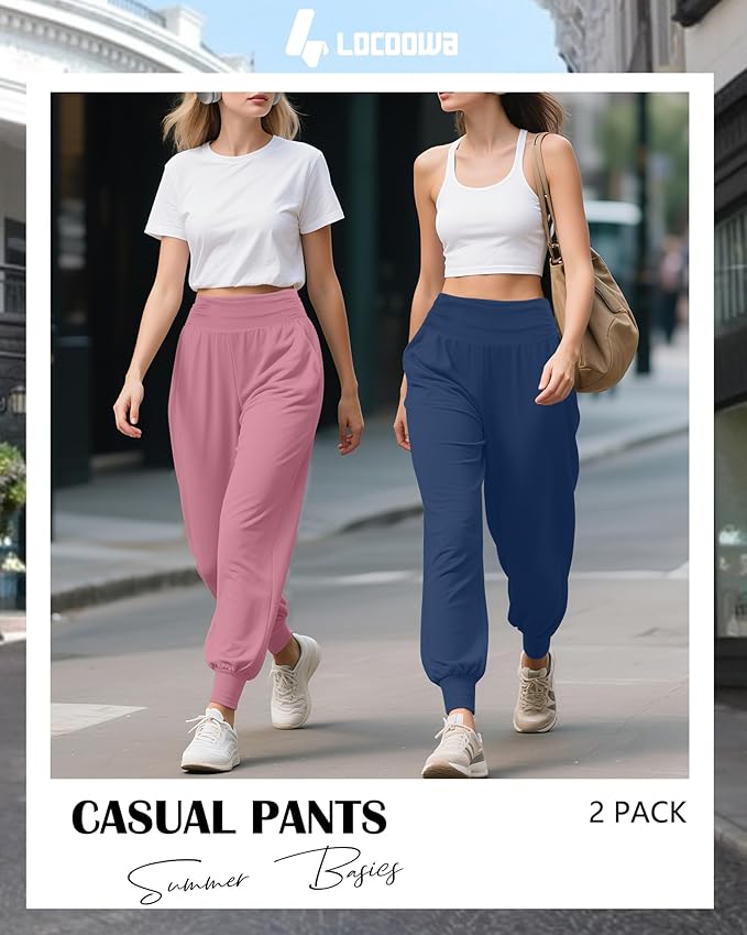 2 Pack Women's Yoga Joggers, Cozy Sweatpants with Pockets Casual Loose Comfy High Waisted Lounge Pants
