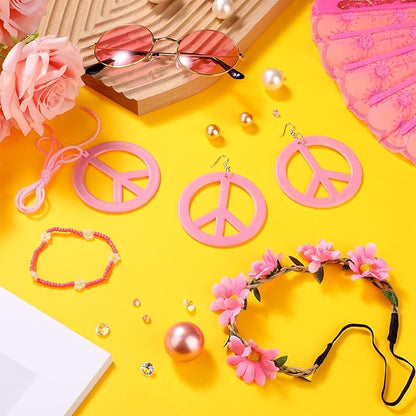 Batiyeer 6 Pcs Hippie Costume Accessories Set, Boho Peace Sign Daisy Flower 60s 70s Party Favors Decor for Groovy Party Women