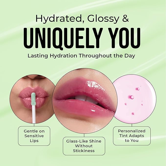 The Beauty Spy Yuli Color Changing Lip Oil - Korean Fruit Lip Gloss - pH-Reactive Formula with Argan Oil, Squalane, Shea Butter - Hydrate & Soften Lips, Glass Shine Effect (Green Plum)