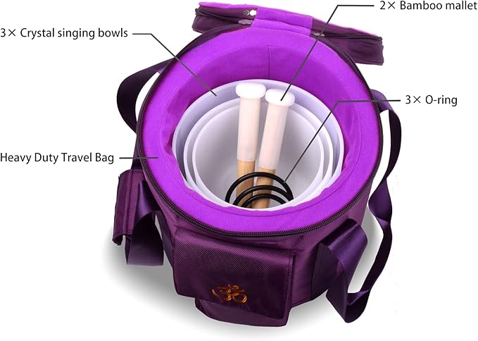 7inch 8inch 9inch Crystal singing bowls set sound bowl for healing Mindfulness, Meditation, Yoga, Spiritual and Body Healing Chakra Bowl (7C+8A+9G, 7inch+8inch+9inch with Travel bag)