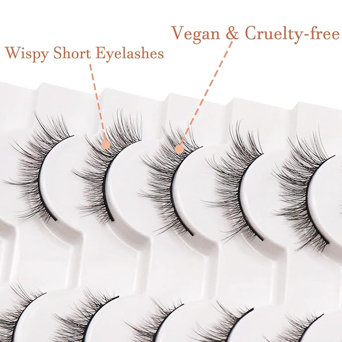 Losha Manga Lashes Fluffy Faux Mink Lashes Natural Look 10 Pairs Asian False Eyelashes Pack Look Like Individual Clusters (8D39)