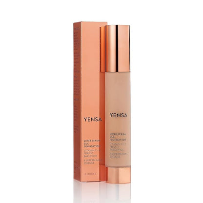 YENSA Serum Foundation Makeup - Super Silk Full Coverage Foundation Enriched with Peptides, Vitamin C & Ferulic Acid to Help Reduce Fine Lines, Wrinkles & Dark Circles - Medium 3 (1 oz)