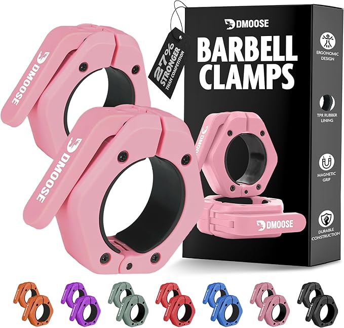 DMoose Fitness Barbell Clips 2 Inch (Pair) - Quick Release Olympic Barbell Clamps & Collars with Anti Slip TRP Grip for Secure Weightlifting and Powerlifting - Weight Clips for Bars at Home or Gym