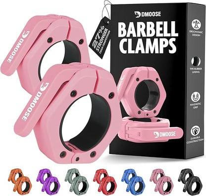 DMoose Fitness Barbell Clips 2 Inch (Pair) - Quick Release Olympic Barbell Clamps & Collars with Anti Slip TRP Grip for Secure Weightlifting and Powerlifting - Weight Clips for Bars at Home or Gym