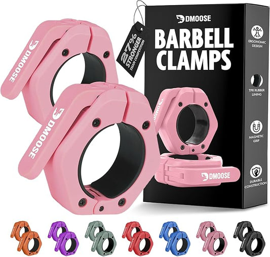 DMoose Fitness Barbell Clips 2 Inch (Pair) - Quick Release Olympic Barbell Clamps & Collars with Anti Slip TRP Grip for Secure Weightlifting and Powerlifting - Weight Clips for Bars at Home or Gym