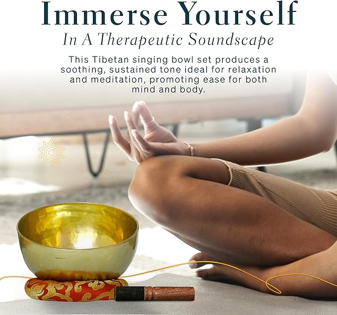 Tibetan Singing Bowl, Handcrafted Singing Bowl for Meditation, Prayer & Holistic Healing, Yoga Accessories, 11” Sound Bowl with Wooden Striker, Artisanal Pouch & Cushion