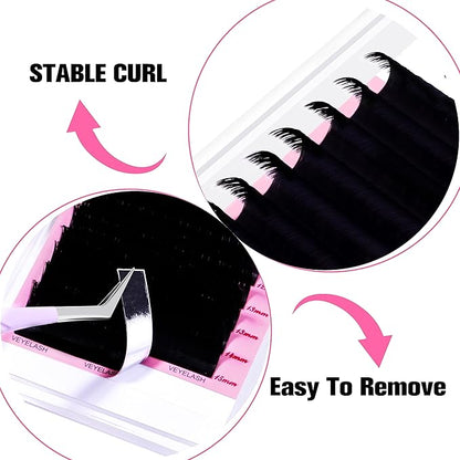 VEYES INC Cashmere Smart Fan Lash Extensions 0.03 0.05 0.07 C/CC/D Curl 8-20mm Mixed & Single Length, Super Matte Black Volume Lashes, Professional Supplies for Lash Techs (0.05 CC 12mm)