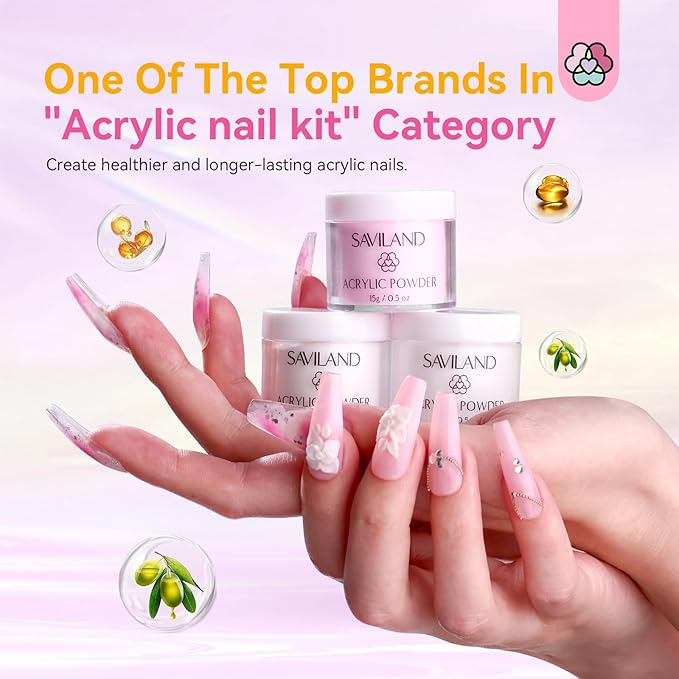 SAVILAND Acrylic Nail Kit with Everything: Professional Nail Kits Acrylic with Everything with Drill Practice Fingers Acrylic Nail Tools for Beginners Professional Home Manicure Christmas Gift Set