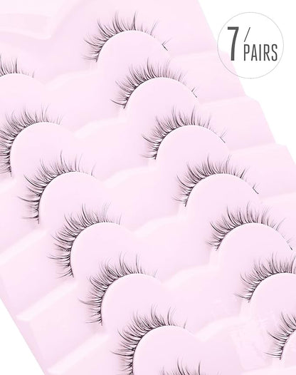 Onlyall Natural Lashes Short Eyelashes Wispy Lashes Natural Look Soft False Eyelashes False Eye Lashes Faux Mink Eyelashes 7 Pairs D2