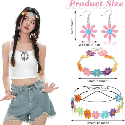 5 Pcs Hippie Costume Accessories Set Women, 60s 70s Party Dressing Accessory Peace Sign Necklace Party Decorations for Party