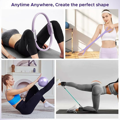 Pilates Ring Kit for Women, Pilates Equipment Accessories, Home Workout Set with Magic Circle, Mini Exercise Ball, Ankle Resistance Bands & Yoga Socks, for Fitness, Toning & Better Me Gifts