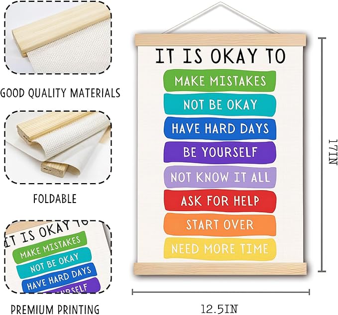 DNEULYR It's Okay Not to Be Okay Mental Health Poster Hanger Frame, Wall Decor, Wall Art Banner for Classroom School Counselor Office Therapy Office, 12.5x17 Inch