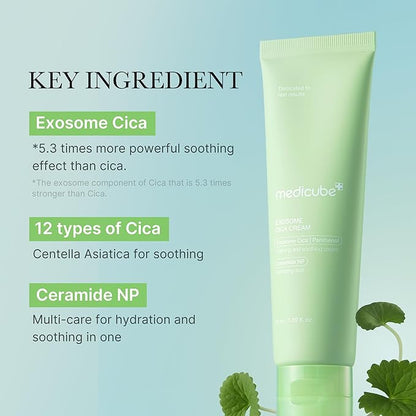 Medicube Exosome Cica Tea Tree Cream for Sensitive Skin with Centella Asiatica help reduce redness and breakouts. | Low-irritating, Moisturizing Daily Texture Care | Korean Skincare | 1.7 fl oz