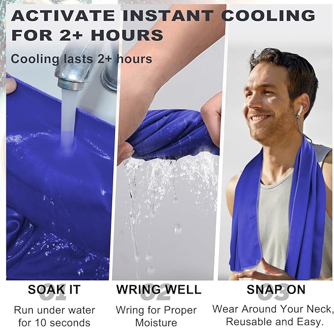 Cooling Towel for Neck and Face - 43.3" x 15.7" - Quick-Dry Microfiber - Ideal for Hot Weather, Gym, Fitness, Camping, Yoga Sport, Golf - Navy Blue