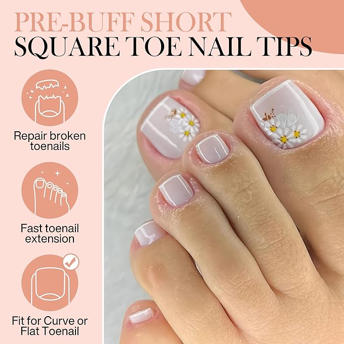 Short Toe Nail Tips Square Toe Nail Press Ons Full Matte 504pcs Full Cover Toenail Press On Nails Smoothly Curved for Any Toenail Shapes Easily DIY Salon, 12 Sizes Toe Acrylic Nails, Luckyfairy