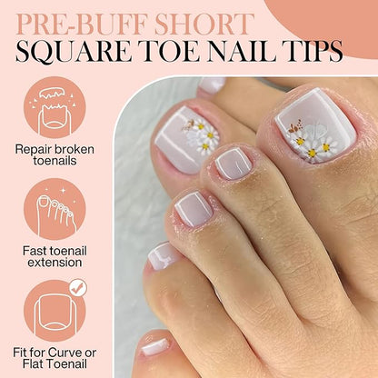 Short Toe Nail Tips Square Toe Nail Press Ons Full Matte 504pcs Full Cover Toenail Press On Nails Smoothly Curved for Any Toenail Shapes Easily DIY Salon, 12 Sizes Toe Acrylic Nails, Luckyfairy